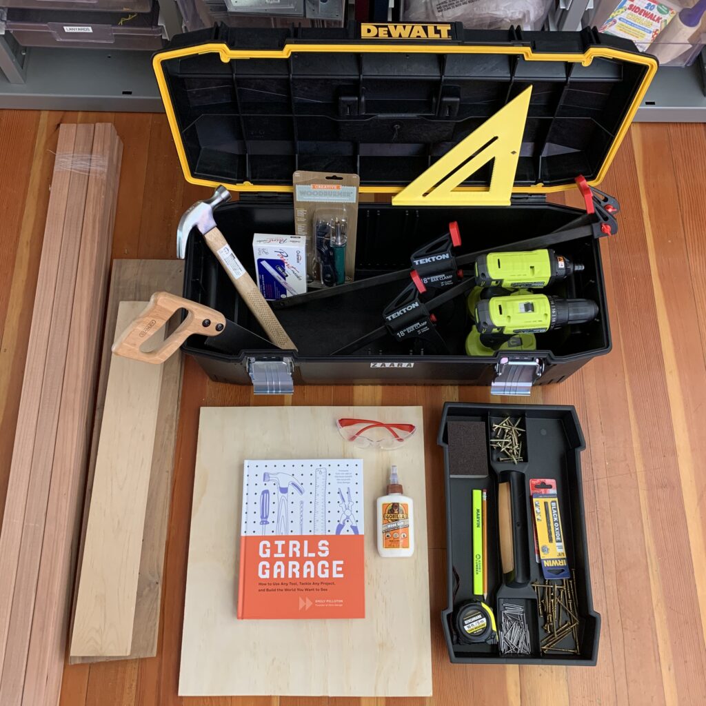 at-home building kit with toolbox