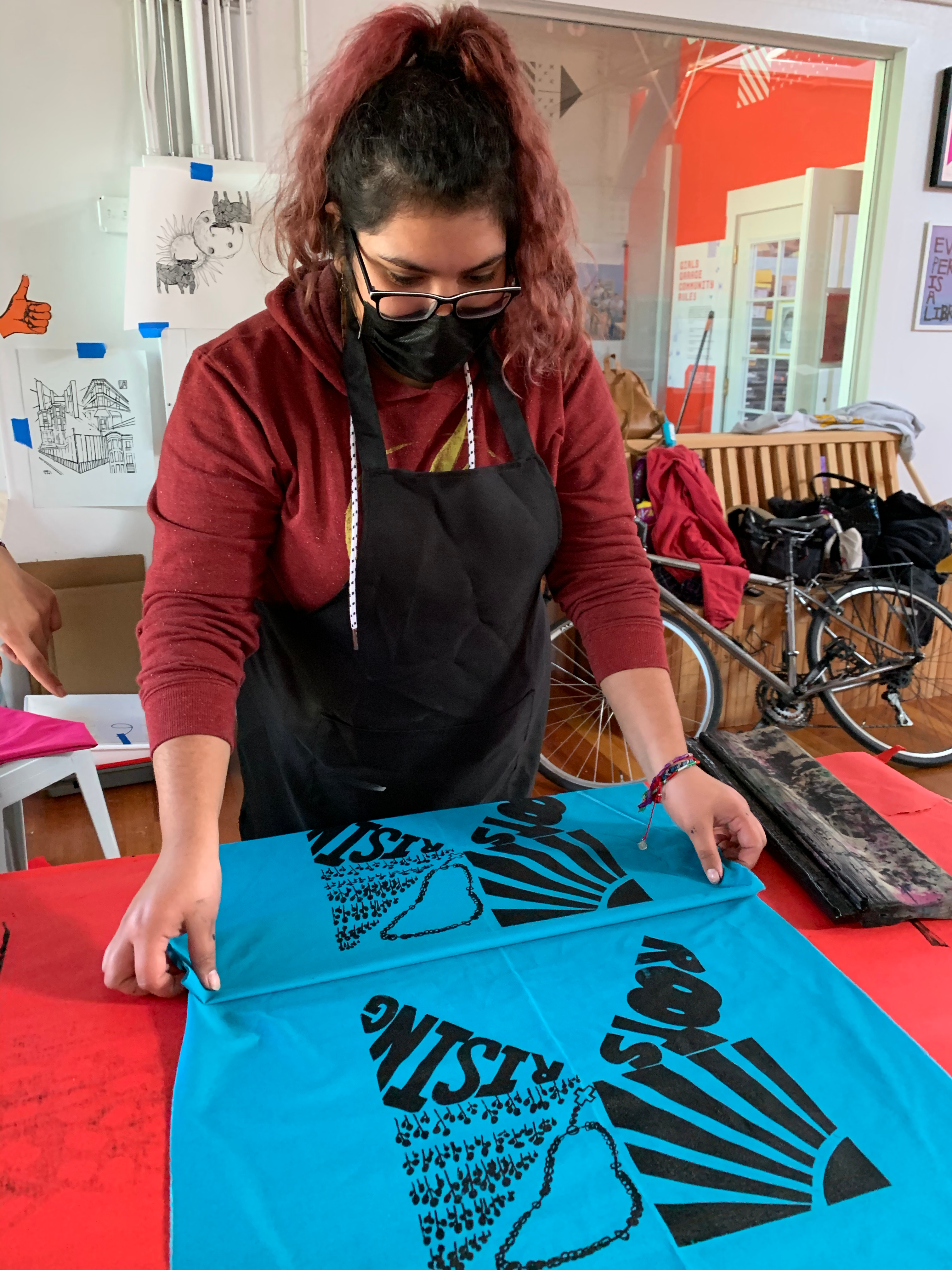 Girls Garage artist with screenprinted bandana