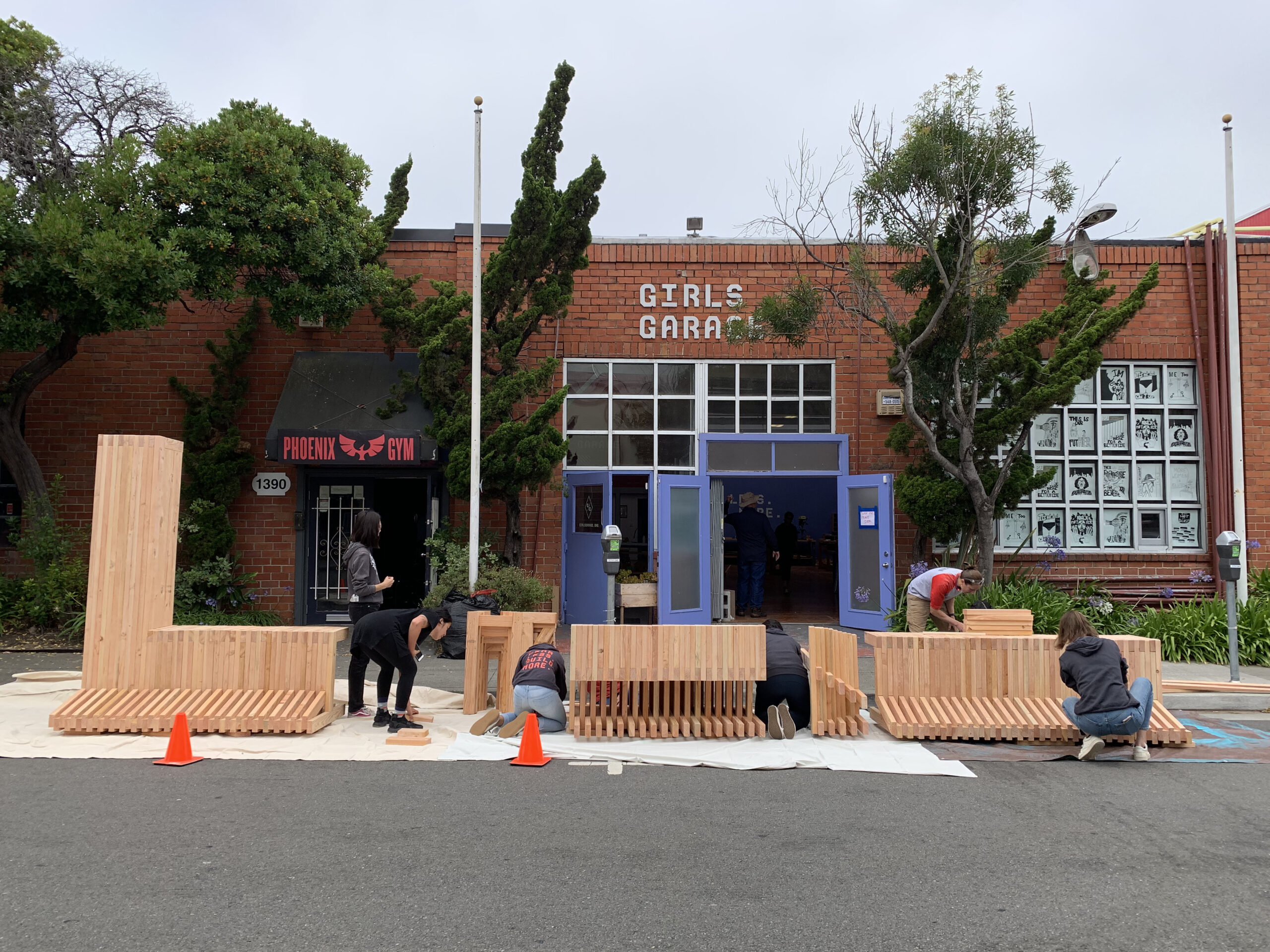 Teens build a parklet outside of Girls Garage