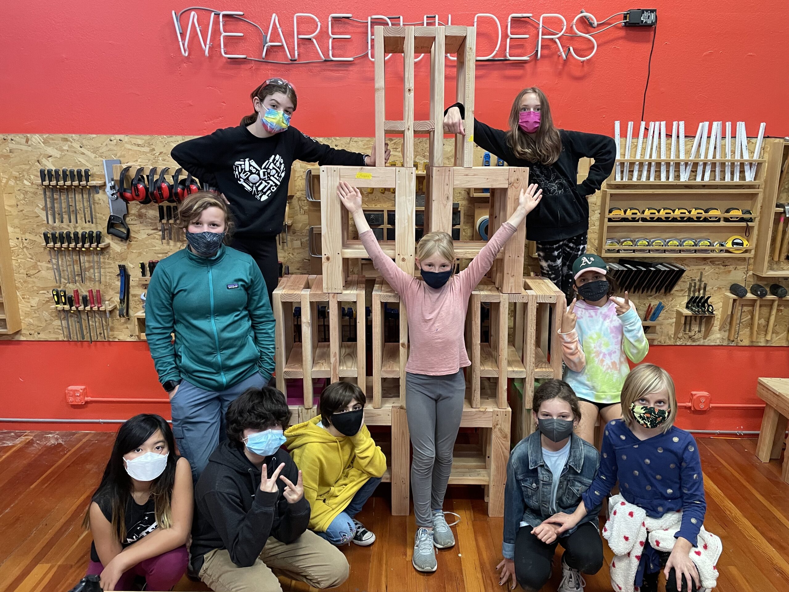 Girls build 2x4 tables at Girls Garage