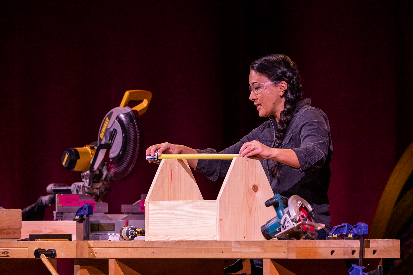 Emily Pilloton-Lam builds a toolbox on-stage at TEDWomen