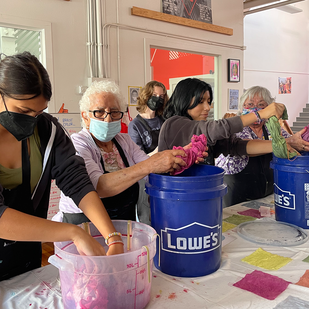 High school students work with ADELANTE elders to learn about natural dyes