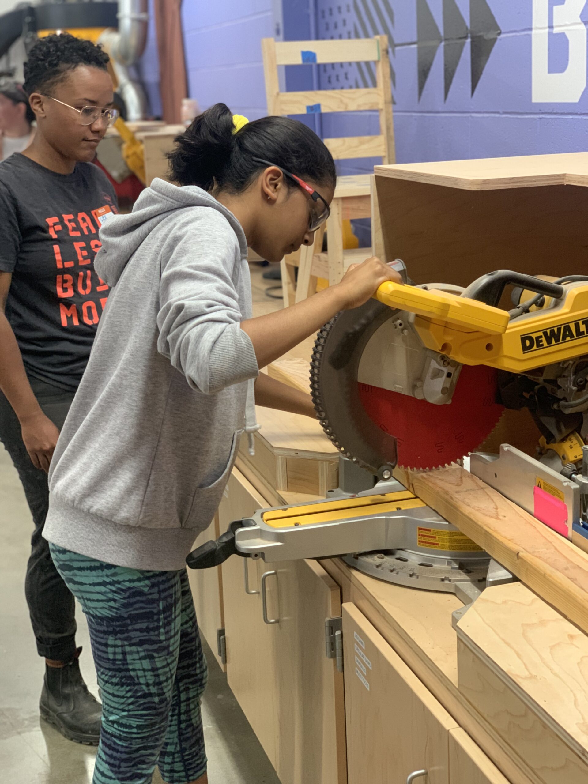 Student at miter saw